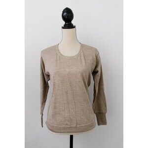 Vintage Snowflakes Tan Wool pullover crew adjustable neck sweater S 40 Moth Hole